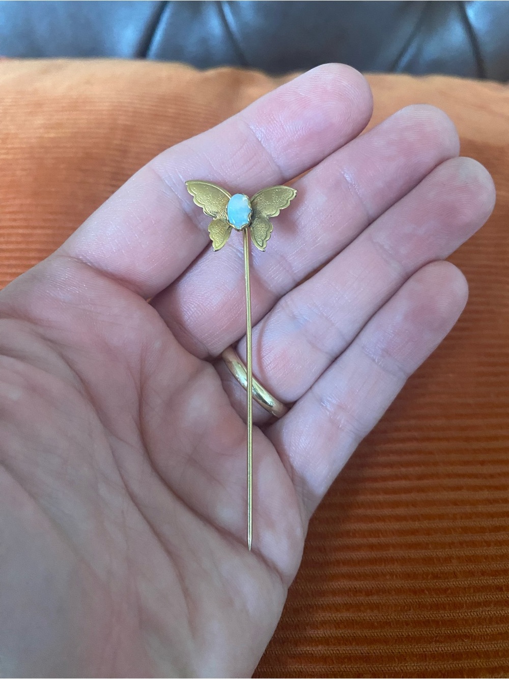 Vintage Gold Butterfly Brooch with Opalescent Center